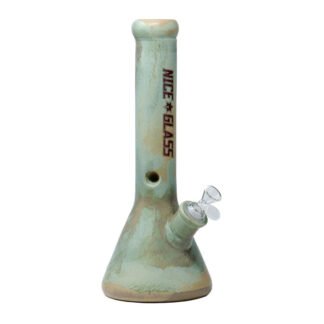 13″ Nice Glass Stonework Green Ceramic Beaker Bong